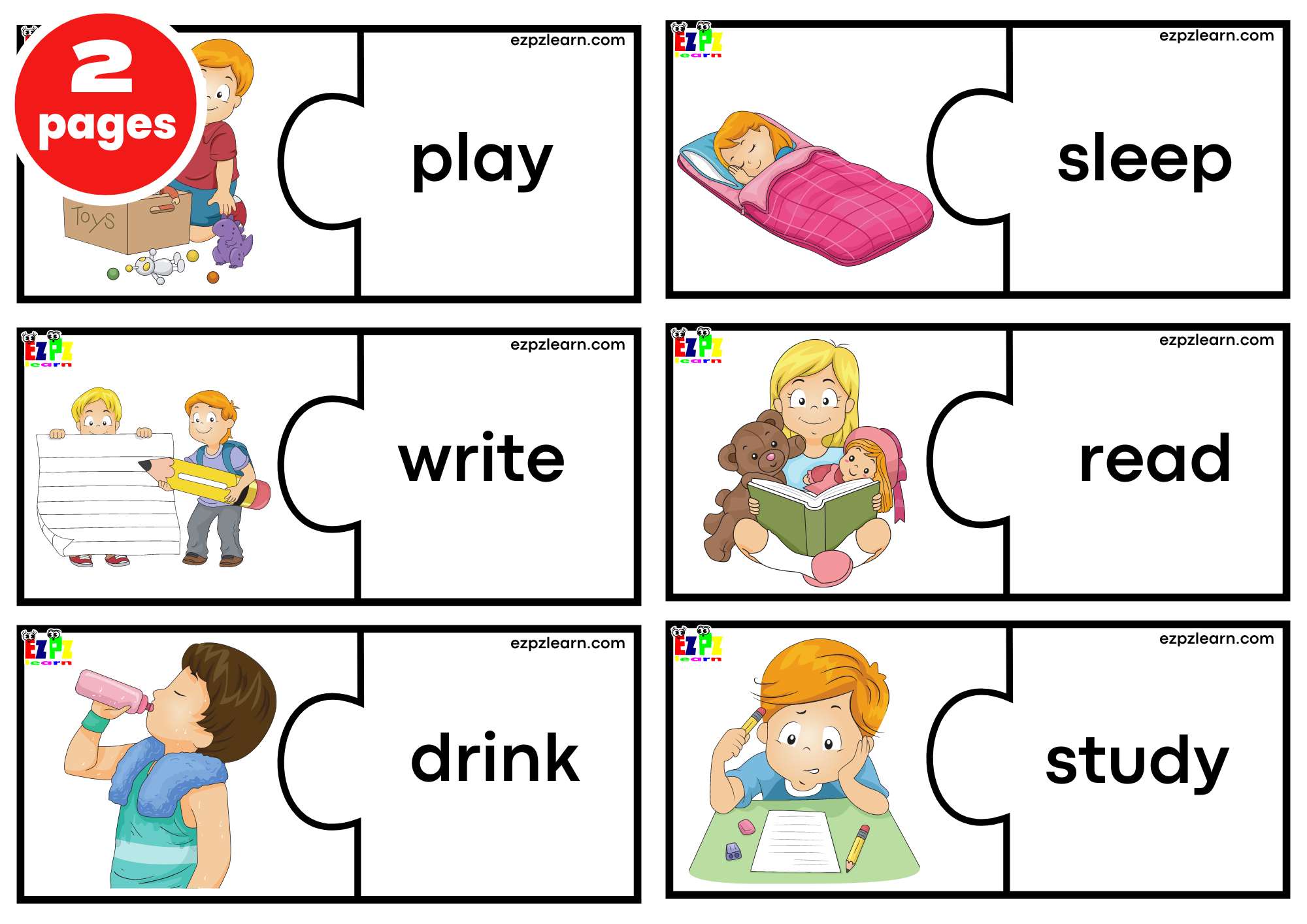 Action Verbs Puzzle Match Free PDF Download